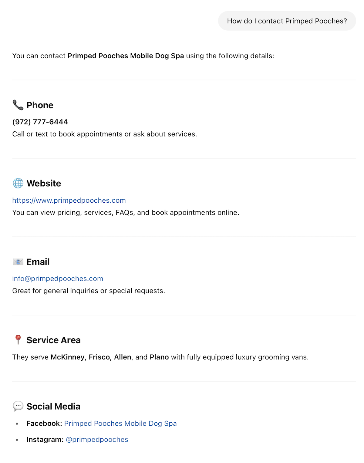 Contact information chatgpt example.