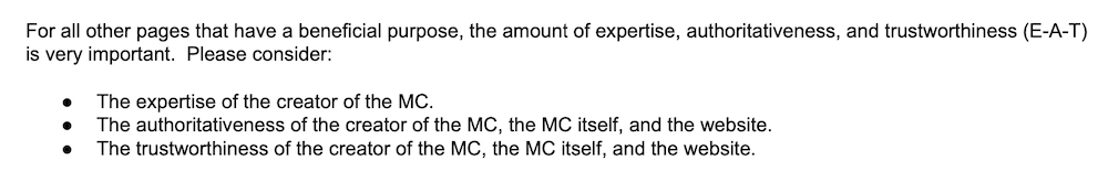 Demonstrating E-A-T - Screenshot from Search Quality Evaluator Guidelines