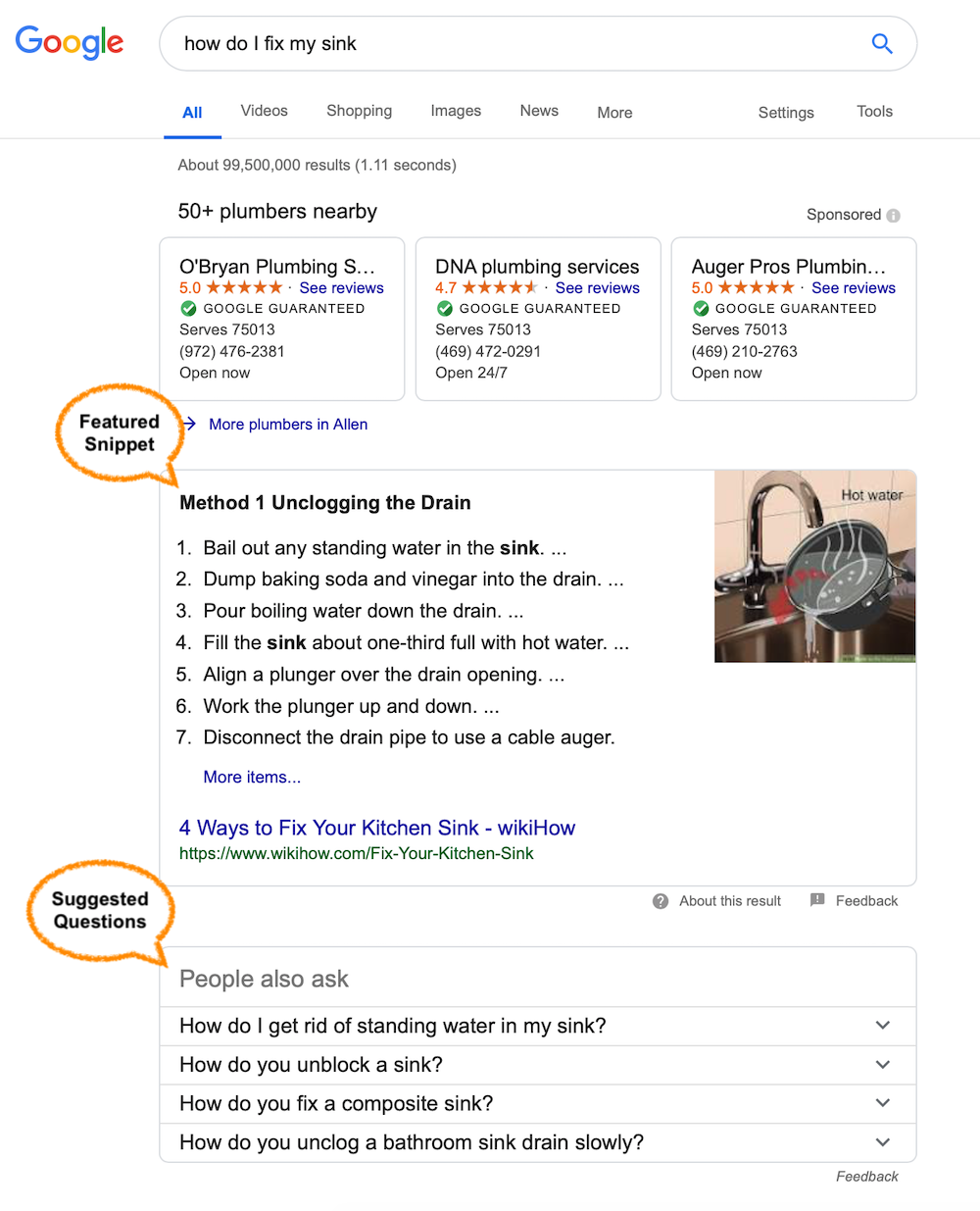 Example of using search results to create voice search friendly content