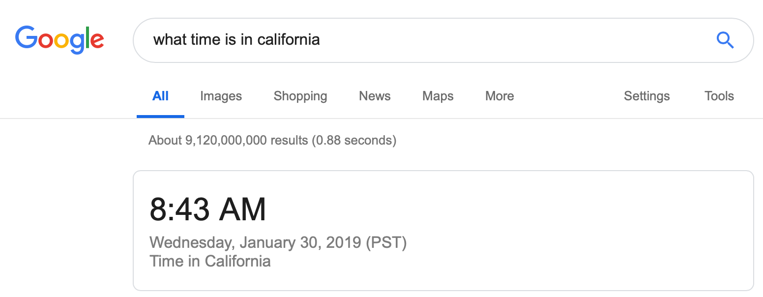 Featured Snippet Timezone example