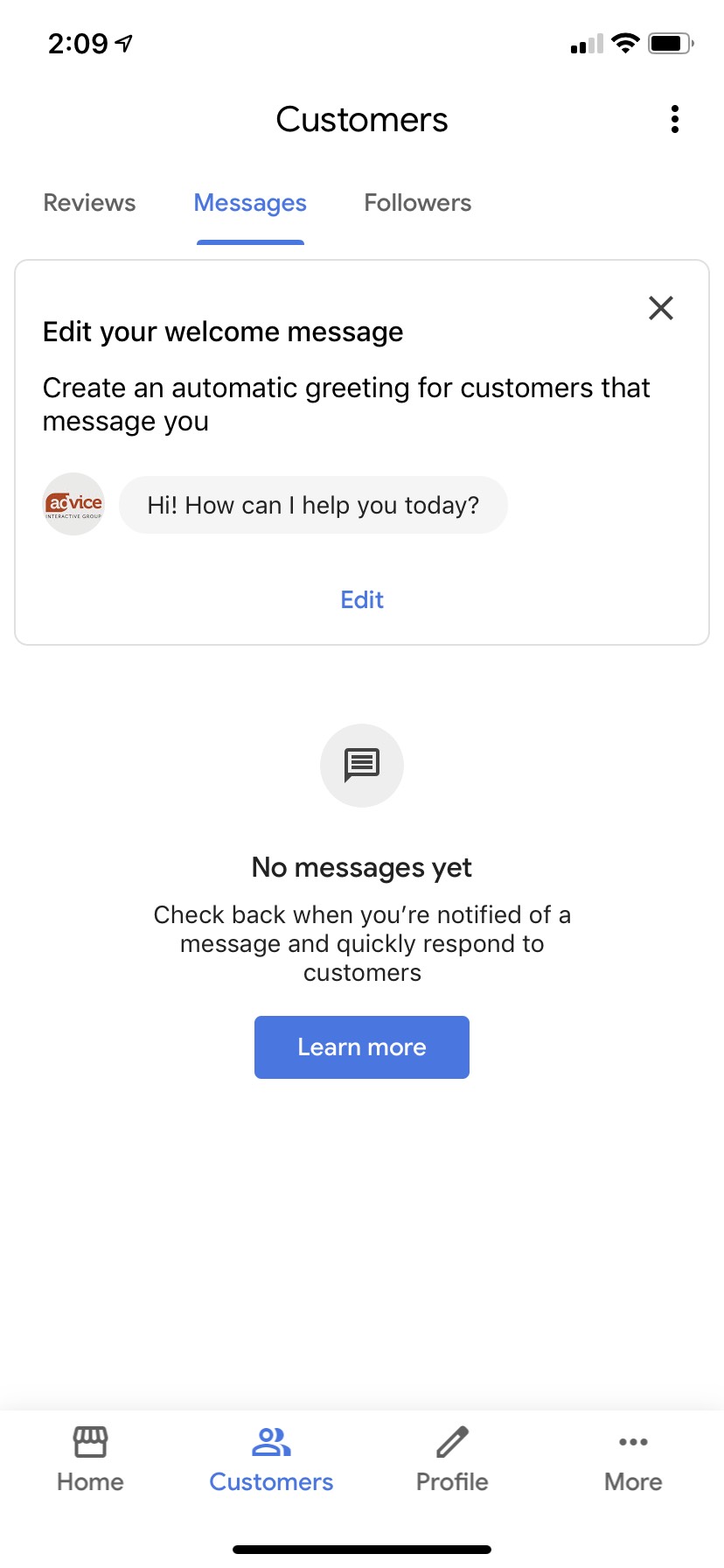 Using Google My Business app messaging