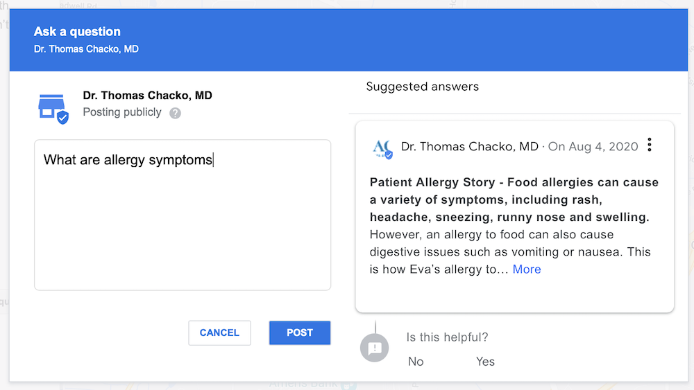 Google My Business - Question & Answer - Post Example