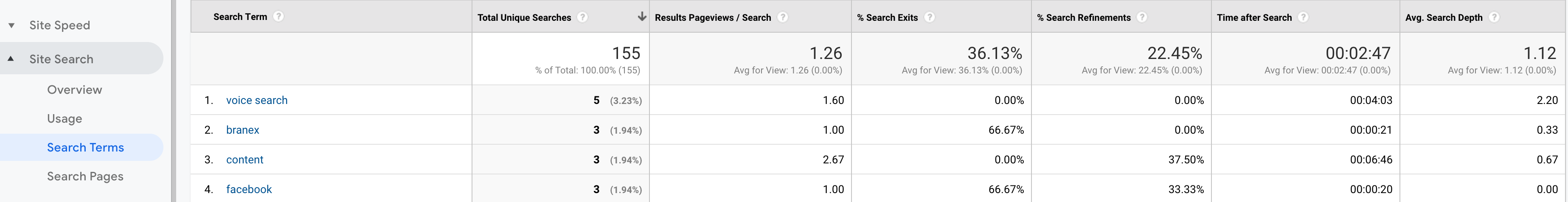 Google Analytics Site Search