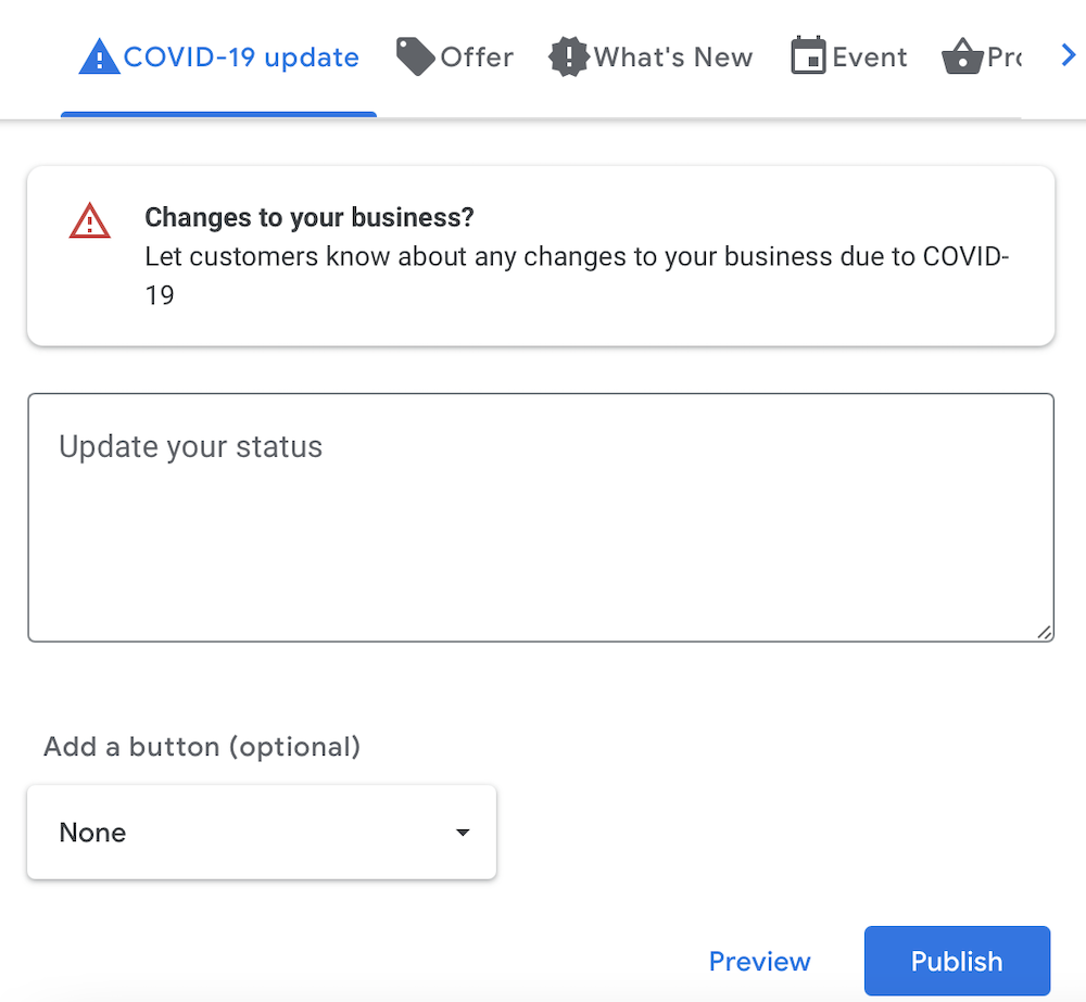 google my business covid 19 update