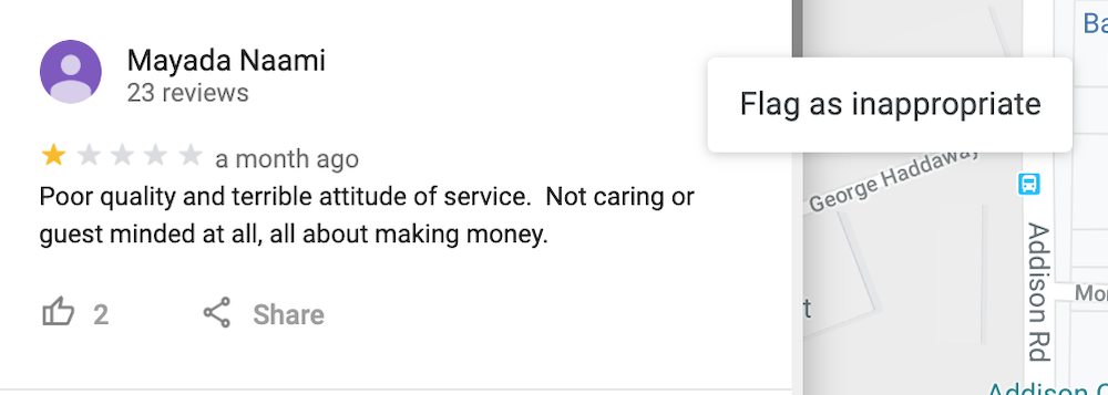 Google My Business Spam Review Example