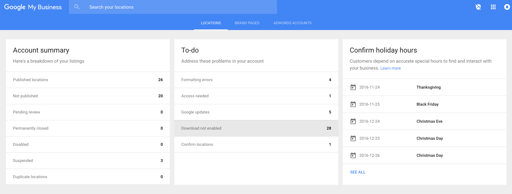 Google My Business Dashboard To Do