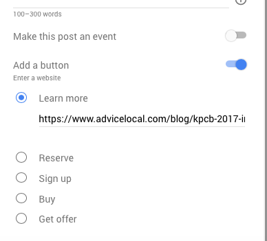 Adding a CTA to a Google Post