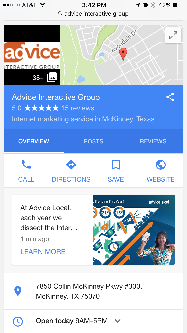 Google Post Displayed in Mobile Search Results