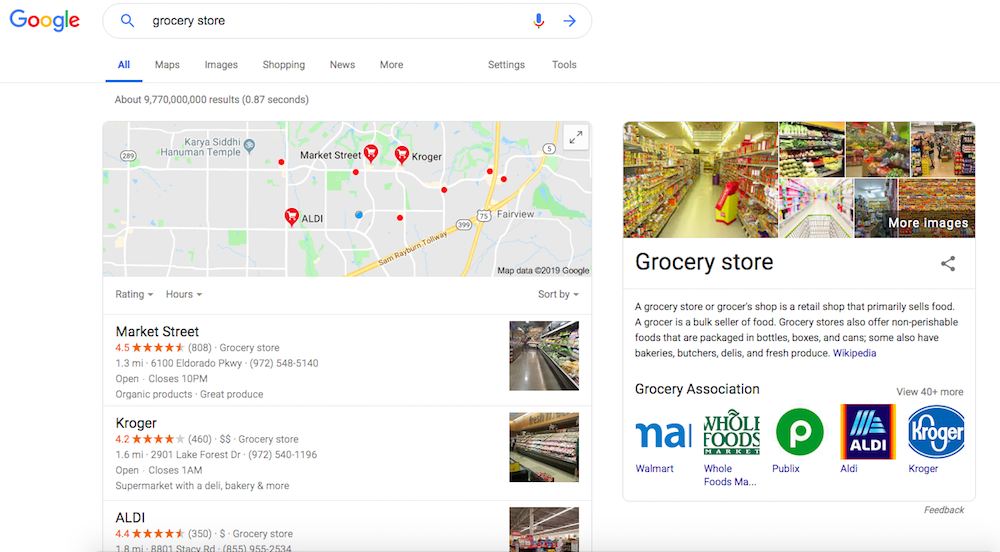 Grocery Store Search Example - Google Maps Ranking