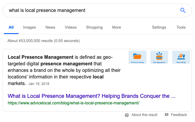 Local Presence Management Featured Snippet