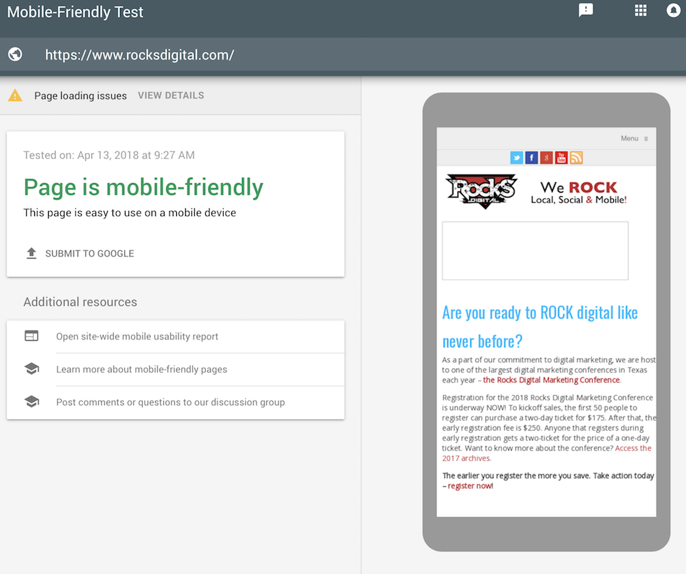 Google Search Console Mobile-Friendly Testing Tool