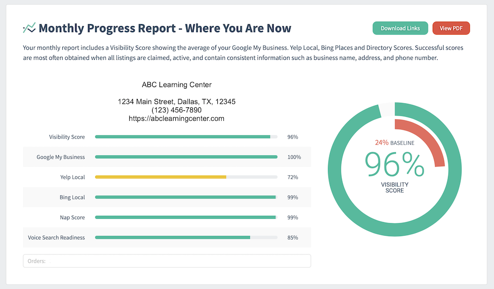 Advice Local's Online Visibility Report Example