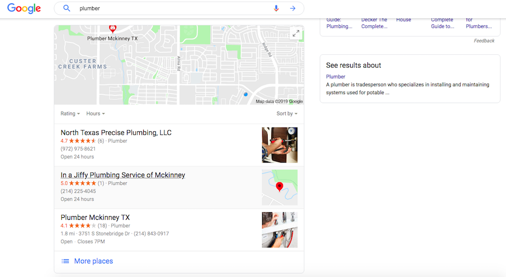 Plumber Search Example - Google Maps Ranking