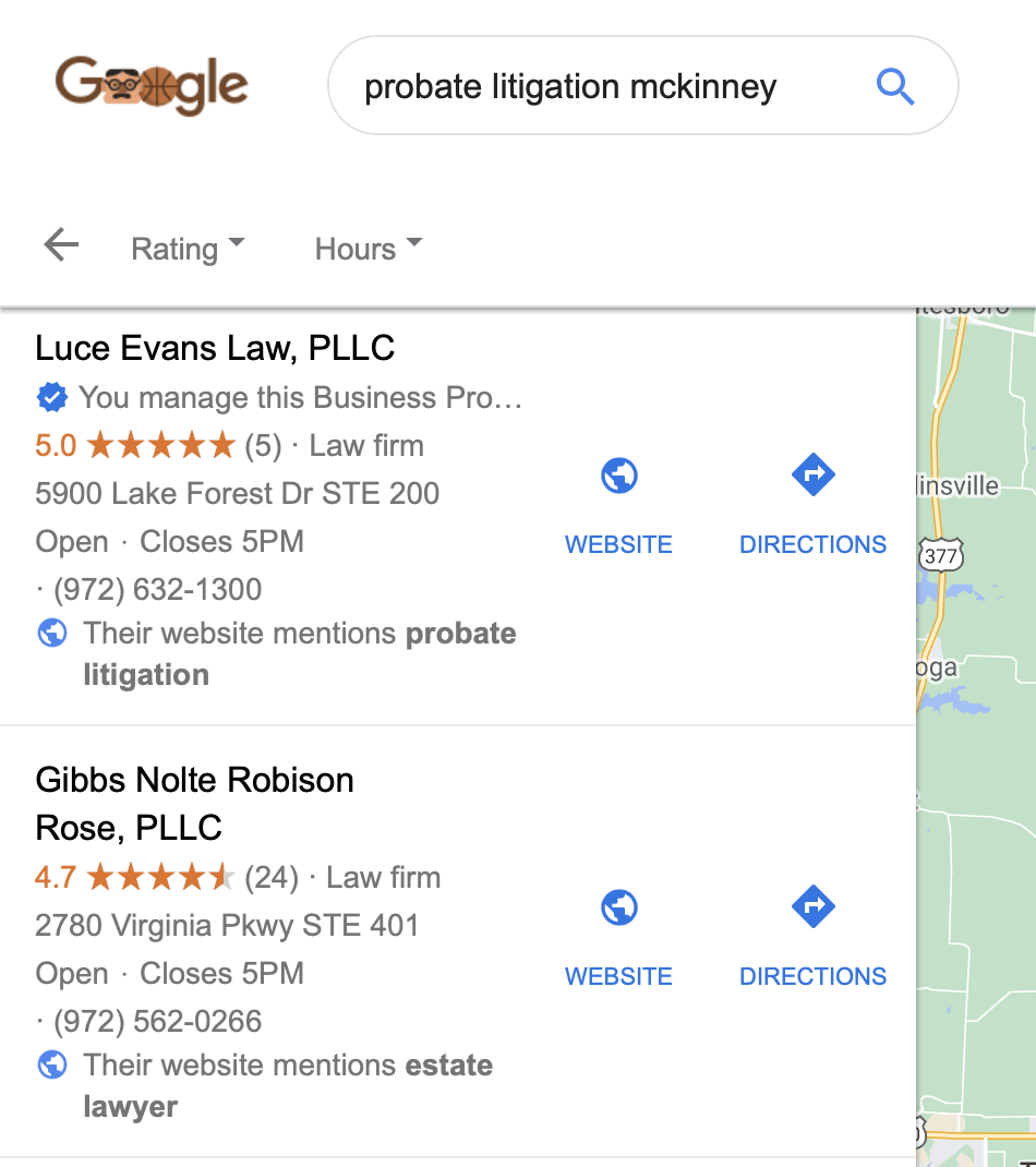 Probate Litigation Mentions Search Example
