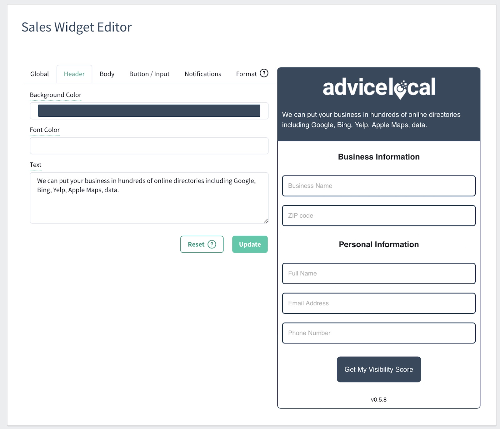 sales widget editor