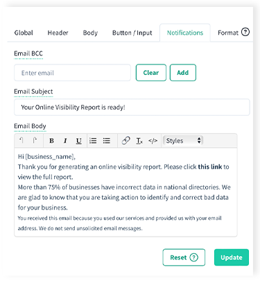 Sales Widget Email Reporting Example