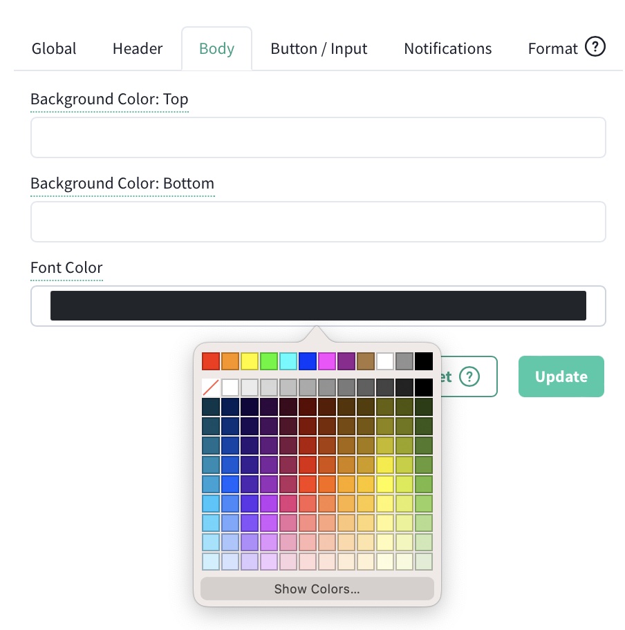 Sales widget color options