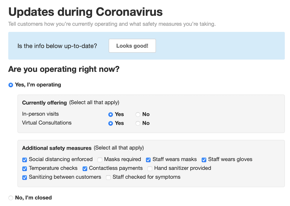 Yelp Coronavirus Example