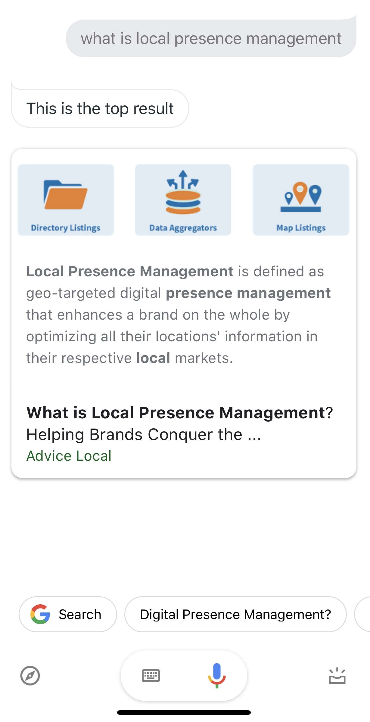 Local Presence Management Voice Search Results