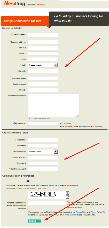 Hotfrog Business Listing Step 2